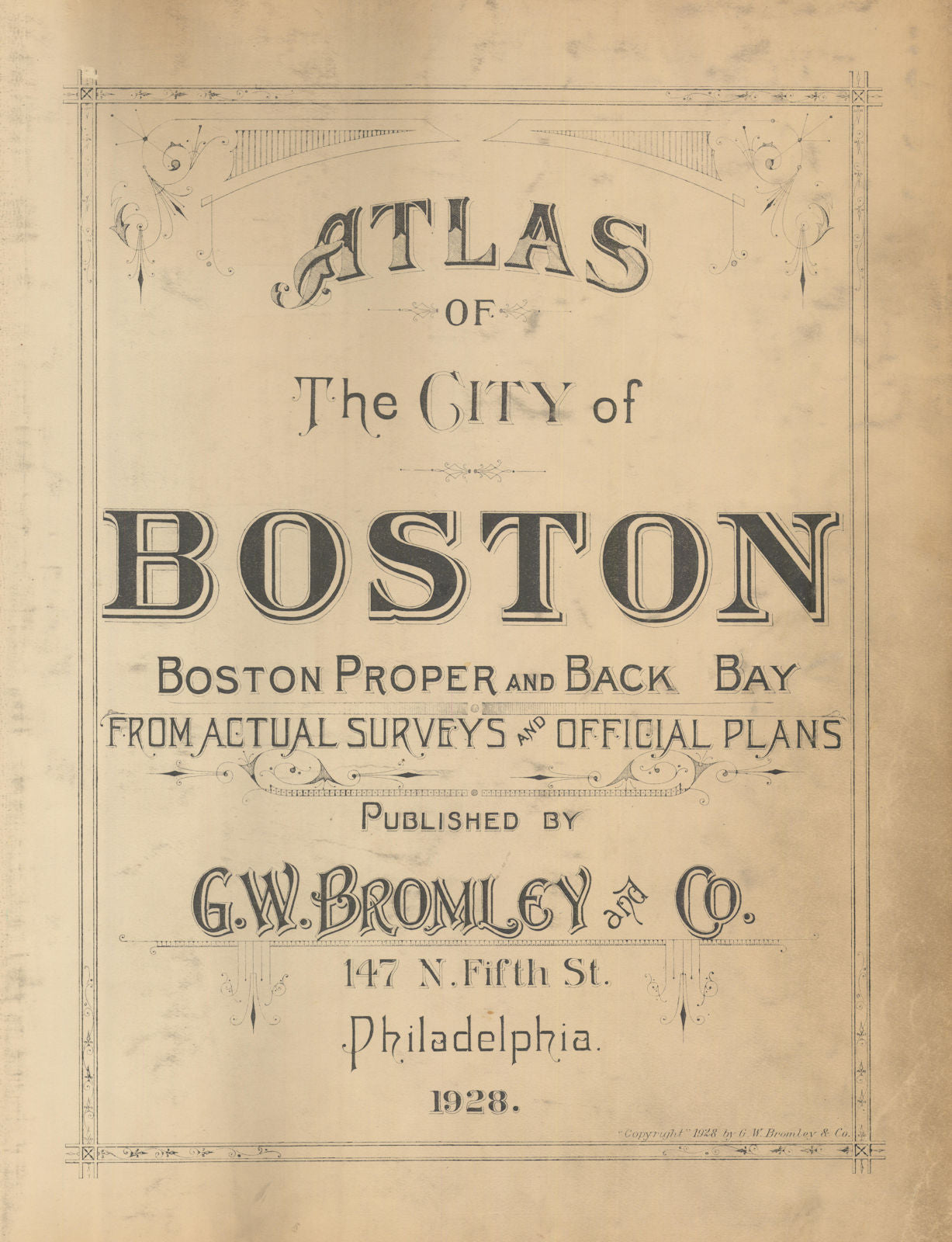 Atlas of the City of Boston Boston Proper and Back Bay. Title page. BROMLEY 1928